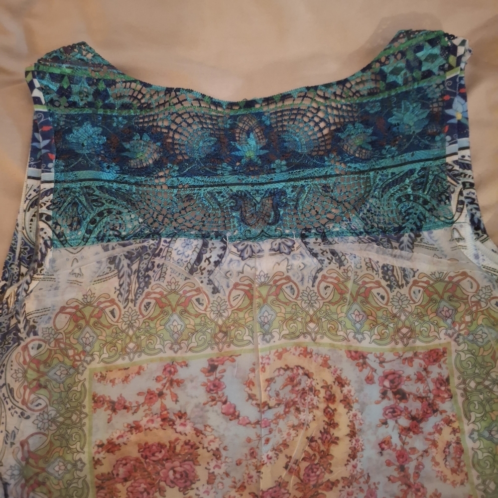 ONE WORLD Women's Multicolor Paisley Sleeveless Tank Tunic - Picture 9 of 9